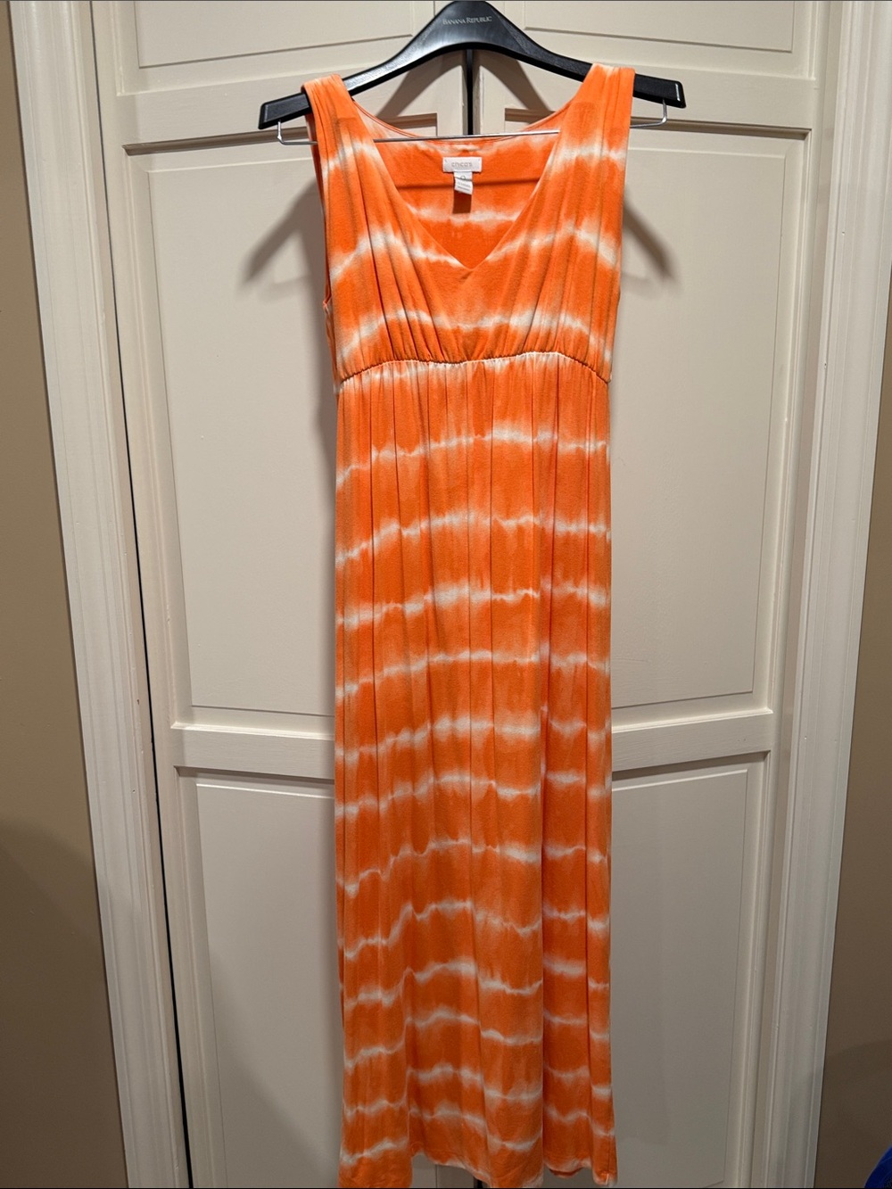 Chico's Orange and White Tie-Dye V-Neck Maxi Dress